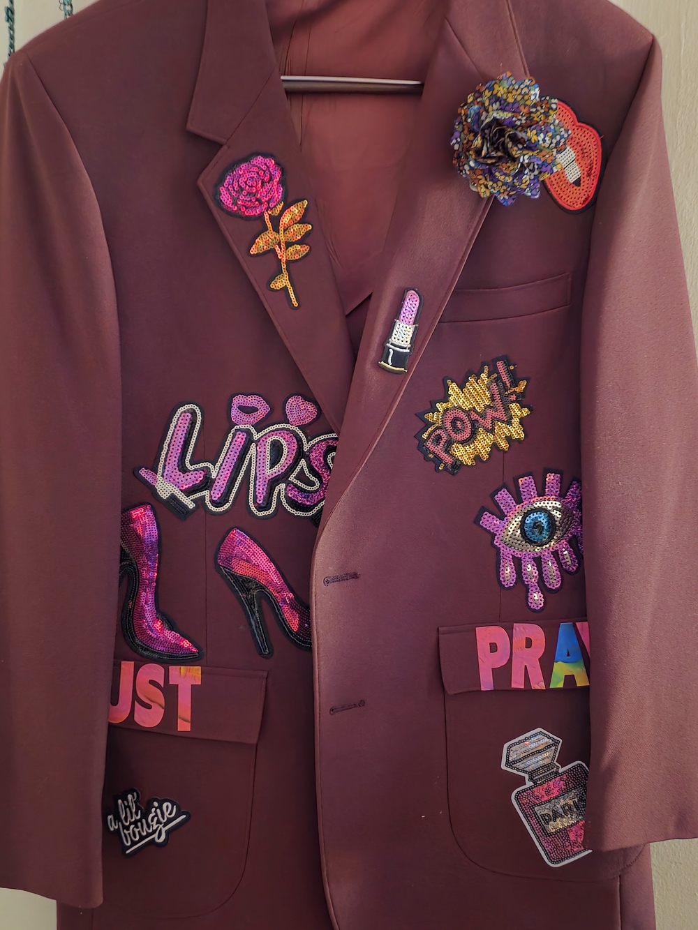 Embellished Maroon Women's Blazer Jacket